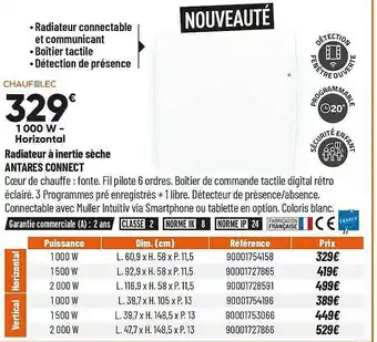 Bricorama Radiateur à Inertie Sèche Antares Connect offre