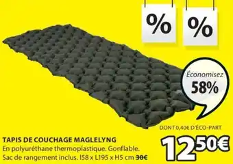 JYSK TAPIS DE COUCHAGE MAGLELYNG En polyuréthane thermoplastique. Gonflable. Sac de rangement inclus. 158 x L195 x H5 cm 30€ offre