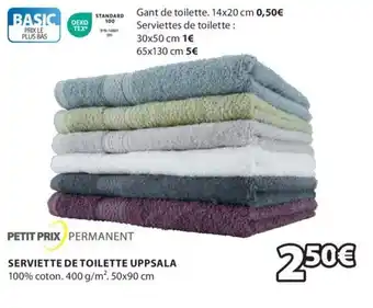 JYSK SERVIETTE DE TOILETTE UPPSALA 100% coton. 400 g/m². 50x90 cm offre
