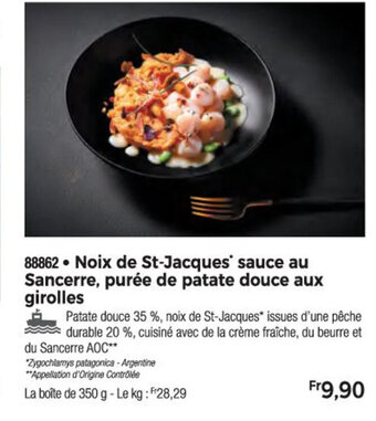 88862 Noix de St-Jacques' sauce au Sancerre, purée de patate douce aux girolles