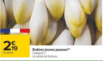 Endives jeunes pousses(n) Catégorie 1. Le sachet de 6 pièces.