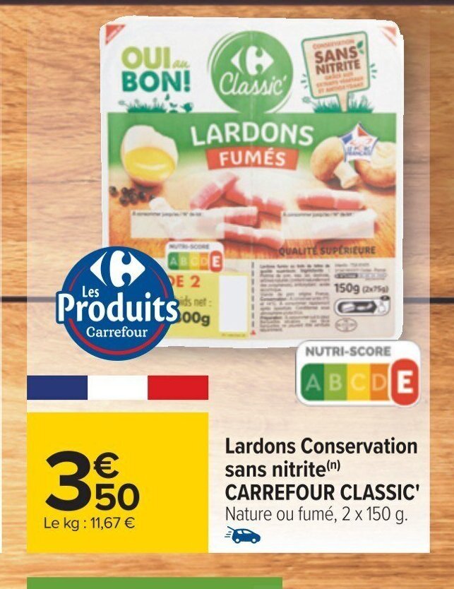 Promo Lardons Conservation sans nitrite(n) chez Carrefour