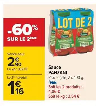 Carrefour Sauce PANZANI Provençale, 2 x 400 g. offre