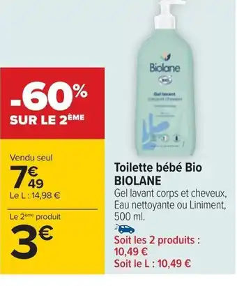 Carrefour Toilette bébé Bio BIOLANE offre