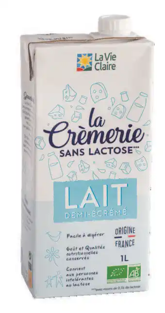 La Vie Claire Lait demi-écrémé sans lactose bio offre