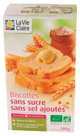 La Vie Claire Biscottes sans sucre et sans sel bio offre