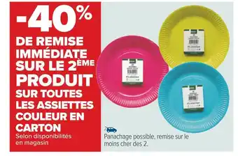 Carrefour -40% de remise immédiate sur le 2ème produit sur toutes les assiettes couleur en carton offre