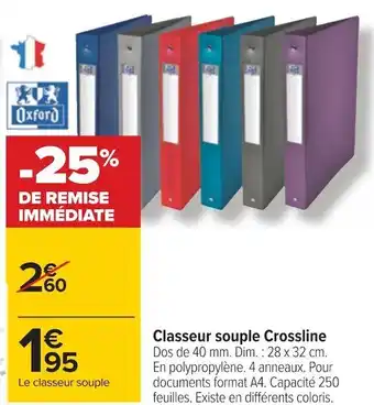 Carrefour Oxford classeur souple crossline offre