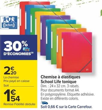 Carrefour Oxford chemise à élastiques school life tonique offre