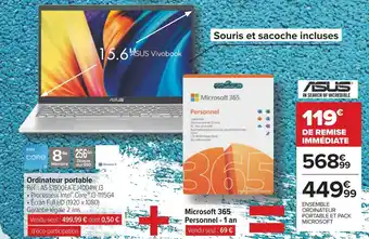 Carrefour Asus ordinateur portable + microsoft 365 personnel - 1 an offre