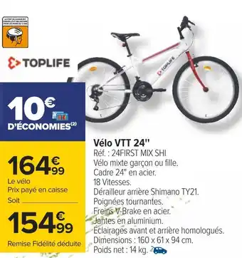 Carrefour Toplife vélo vtt 24'' offre
