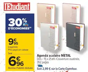Carrefour L'étudiant agenda scolaire metal offre