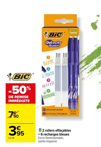 2 rollers effaçables + 6 recharges bleues Encre thermosensible, pointe moyenne