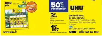 Carrefour Lot de 6 bâtons de colle blanche offre