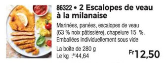 Thiriet 2 Escalopes de veau à la milanaise offre