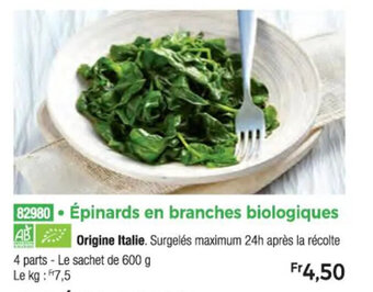 Thiriet Épinards en branches biologiques offre