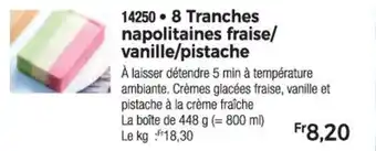 8 Tranches napolitaines fraise/ vanille/pistache