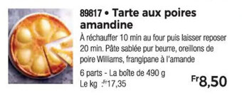 Thiriet Tarte aux poires amandine offre