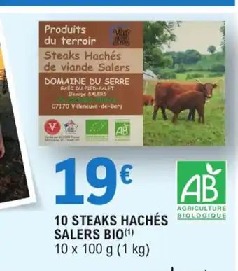 E.Leclerc 10 STEAKS HACHÉS BIOLOGIQUE SALERS BIO(¹) offre