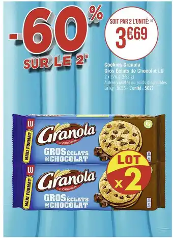 Casino Supermarchés Lu cookies granola gros éclats de chocolat offre