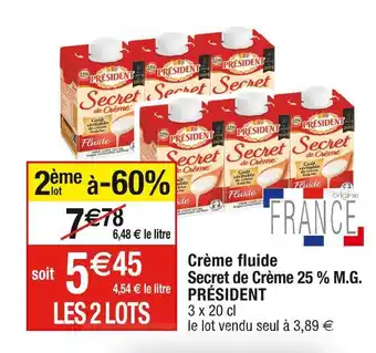 Cora x Carrefour Président crème fluide secret de crème 25 % m.g. offre