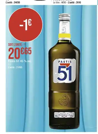Casino Supermarchés Pastis 51 pastis 51 45 % vol. offre