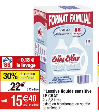 Cora x Carrefour Le chat lessive liquide sensitive offre