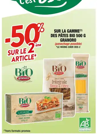 Cora x Carrefour Granoro -50% sur le 2ème article sur la gamme des pâtes bio 500 g offre
