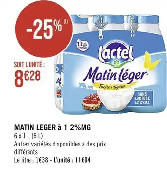 Casino Supermarchés Lactel matin leger à 1 2%mg offre