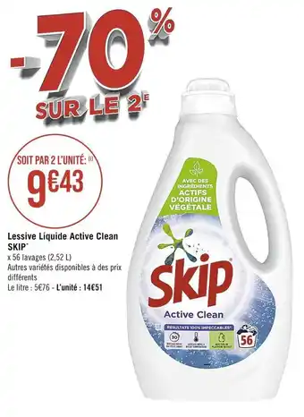 Casino Supermarchés Skip lessive liquide active clean* offre