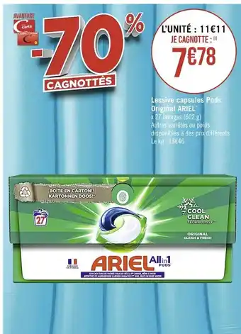 Casino Supermarchés Ariel lessive capsules pods original* offre