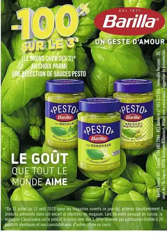 Casino Supermarchés Barilla -100% sur le 3e au choix parmi une sélection de sauces pesto barilla offre