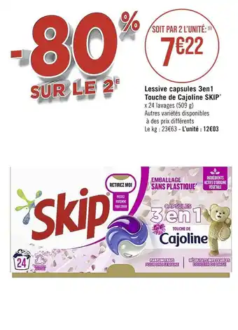 Casino Supermarchés Skip lessive capsules 3en1 touche de cajoline* offre