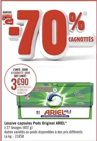 Casino Supermarchés Ariel lessive capsules pods original* offre