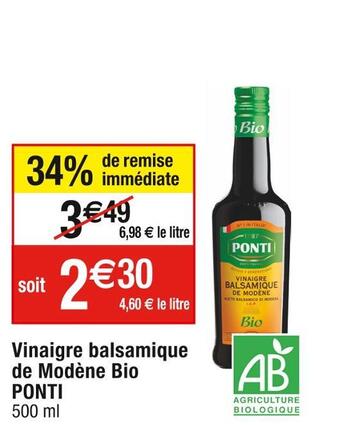 Cora x Carrefour Ponti vinaigre balsamique de modène bio offre