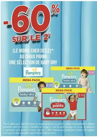 Casino Supermarchés Pampers -60% sur le 2e au choix parmi une sélection de baby dry offre