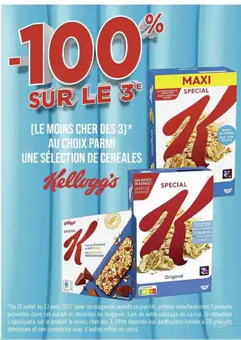 Casino Supermarchés Kellogg's -100% sur le 3e au choix parmi une sélection de cereales offre