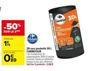Carrefour 20 sacs poubelle 30 L CARREFOUR offre