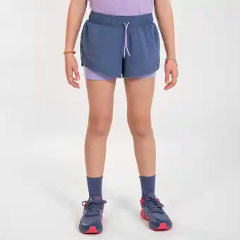 Decathlon Short cuissard de running respirant fille - kiprun dry+ 2 en 1 denim et mauve offre
