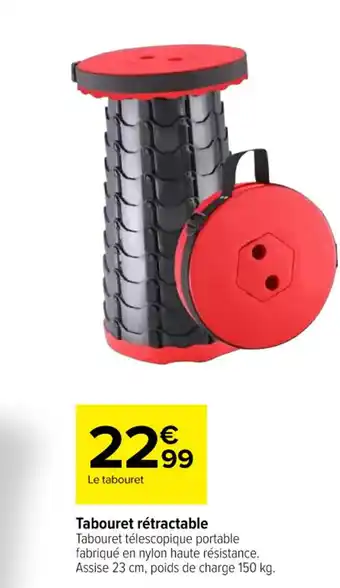 Carrefour Tabouret rétractable Tabouret télescopique portable fabriqué en nylon haute résistance. Assise 23 cm, poids de charge 150 kg. offre