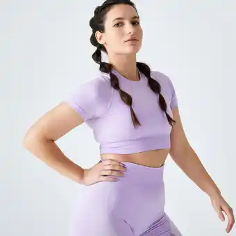 Decathlon T-shirt crop top manches courtes fitness seamless violet offre