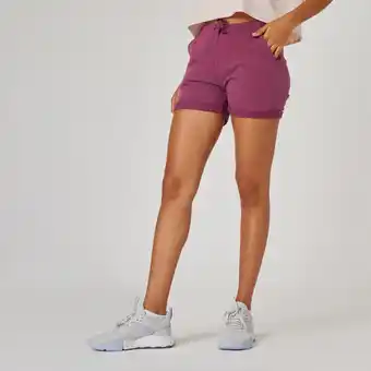 Decathlon Short fitness femme coton droit avec poche - violet court offre