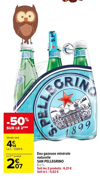 Carrefour Eau gazeuse minérale naturelle SAN PELLEGRINO 6x1L. offre