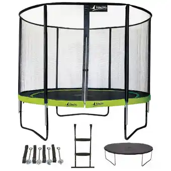 Trampoline 305 cm + filet + échelle + bâche + kit ancrage punchi vert