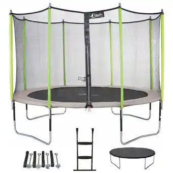Decathlon Trampoline 365 cm + filet + échelle + bâche + kit d'ancrage jumpi taupe/vert 36 offre