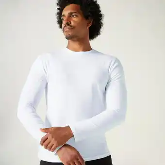 Decathlon T-shirt fitness manches longues slim coton col rond homme noir offre