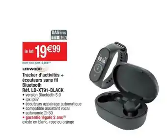 Cora x Carrefour Ledwood Tracker D'activités + écouteurs Sans Fil Bluetooth Réf. Ld-xt91-black offre