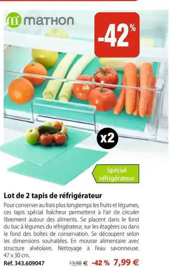 Mathon Lot De 2 Tapis De Réfrigérateur offre