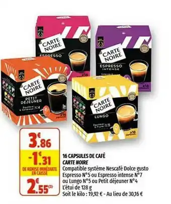 Coccinelle Supermarché 16 Capsules De Café Carte Noire offre