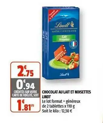 Coccinelle Supermarché Chocolat Au Lait Et Noisettes Lindt offre